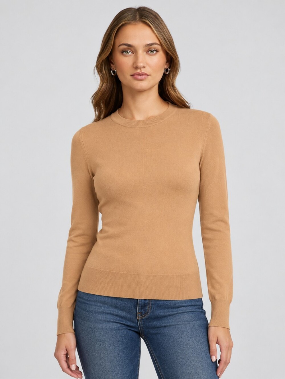 Express Women's Crewneck Sweater in Camel